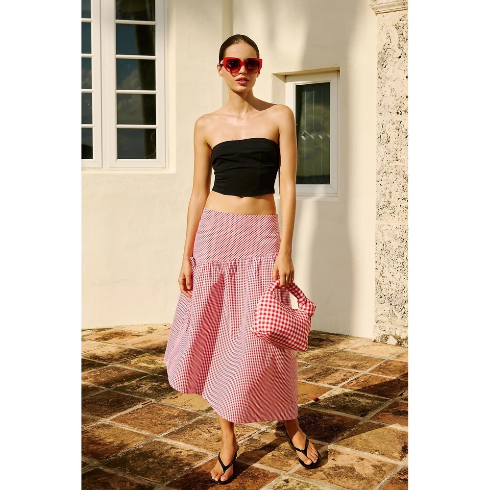 Maeve Anthropologie Asymmetric Picnic Gingham Midi Skirt Size 6 NWOT Cottagecore